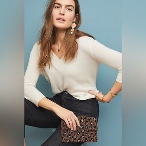 ANTHROPOLOGIE The Cashmere Collection Cassini V-Neck Sweater - Ivory - Sz XS